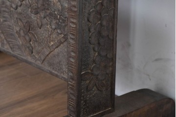 和製ヴィンテージ　伝統工芸　軽井沢彫り　咲き誇る桜の彫刻が美しいスタンドミラー　(R-085209)