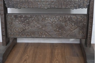 和製ヴィンテージ　伝統工芸　軽井沢彫り　咲き誇る桜の彫刻が美しいスタンドミラー　(R-085209)