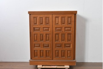 中古　ヨーロッパ高級輸入家具　上手物　チーク材　ワインラックに活躍!クラシカルな佇まいのサーバー　(R-085217)