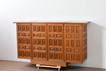 中古　ヨーロッパ高級輸入家具　上手物　チーク材　ワインラックに活躍!クラシカルな佇まいのサーバー　(R-085217)