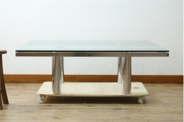 アメリカヴィンテージ　希少モデル　ノール(Knoll)　トビア・スカルパ(Tobia Scarpa)デザイン　構造美が映えるアンドレ(Andre)スクエアガラステーブル　(R-085220)