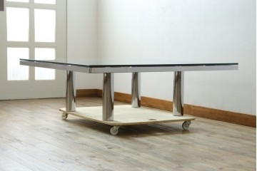 アメリカヴィンテージ　希少モデル　ノール(Knoll)　トビア・スカルパ(Tobia Scarpa)デザイン　構造美が映えるアンドレ(Andre)スクエアガラステーブル　(R-085220)