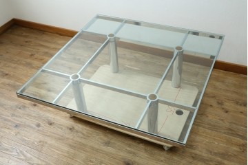 アメリカヴィンテージ　希少モデル　ノール(Knoll)　トビア・スカルパ(Tobia Scarpa)デザイン　構造美が映えるアンドレ(Andre)スクエアガラステーブル　(R-085220)