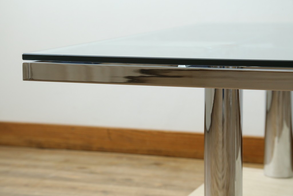 アメリカヴィンテージ　希少モデル　ノール(Knoll)　トビア・スカルパ(Tobia Scarpa)デザイン　構造美が映えるアンドレ(Andre)スクエアガラステーブル　(R-085220)