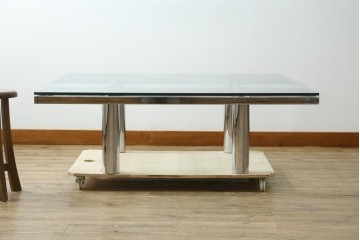 アメリカヴィンテージ　希少モデル　ノール(Knoll)　トビア・スカルパ(Tobia Scarpa)デザイン　構造美が映えるアンドレ(Andre)スクエアガラステーブル　(R-085220)