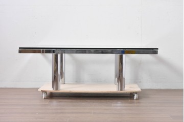 アメリカヴィンテージ　希少モデル　ノール(Knoll)　トビア・スカルパ(Tobia Scarpa)デザイン　構造美が映えるアンドレ(Andre)スクエアガラステーブル　(R-085220)