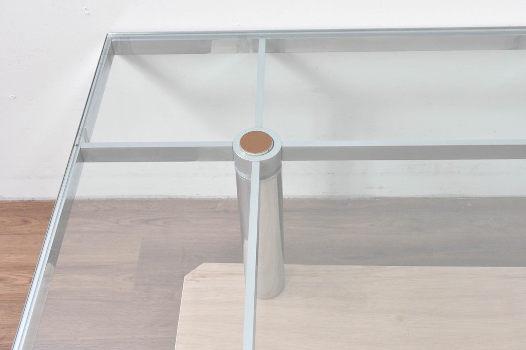 アメリカヴィンテージ　希少モデル　ノール(Knoll)　トビア・スカルパ(Tobia Scarpa)デザイン　構造美が映えるアンドレ(Andre)スクエアガラステーブル　(R-085220)