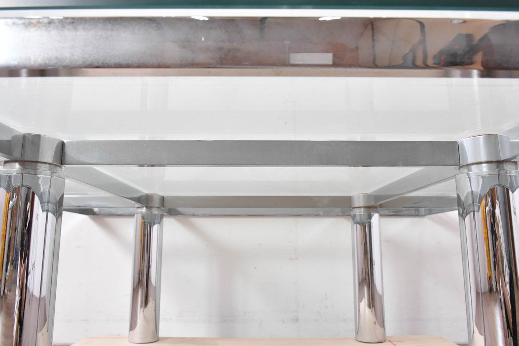 アメリカヴィンテージ　希少モデル　ノール(Knoll)　トビア・スカルパ(Tobia Scarpa)デザイン　構造美が映えるアンドレ(Andre)スクエアガラステーブル　(R-085220)