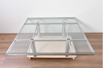 アメリカヴィンテージ　希少モデル　ノール(Knoll)　トビア・スカルパ(Tobia Scarpa)デザイン　構造美が映えるアンドレ(Andre)スクエアガラステーブル　(R-085220)