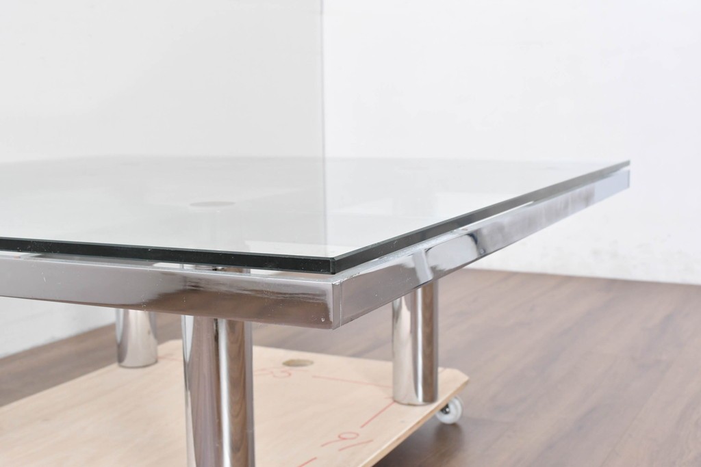 アメリカヴィンテージ　希少モデル　ノール(Knoll)　トビア・スカルパ(Tobia Scarpa)デザイン　構造美が映えるアンドレ(Andre)スクエアガラステーブル　(R-085220)