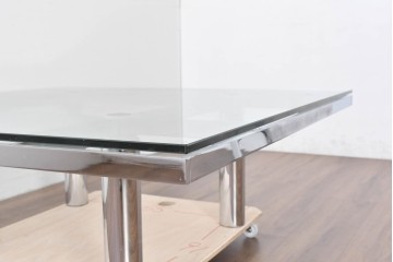 アメリカヴィンテージ　希少モデル　ノール(Knoll)　トビア・スカルパ(Tobia Scarpa)デザイン　構造美が映えるアンドレ(Andre)スクエアガラステーブル　(R-085220)