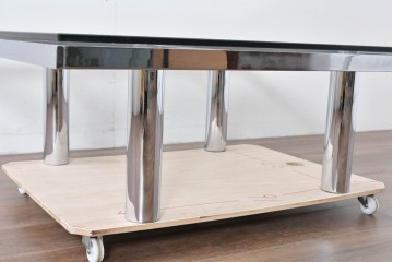 アメリカヴィンテージ　希少モデル　ノール(Knoll)　トビア・スカルパ(Tobia Scarpa)デザイン　構造美が映えるアンドレ(Andre)スクエアガラステーブル　(R-085220)