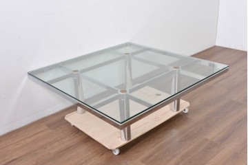 アメリカヴィンテージ　希少モデル　ノール(Knoll)　トビア・スカルパ(Tobia Scarpa)デザイン　構造美が映えるアンドレ(Andre)スクエアガラステーブル　(R-085220)