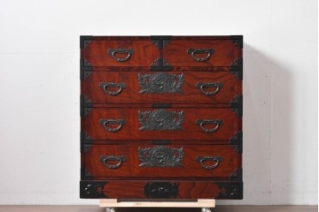 中古　美品　欅産業　仙台民芸箪笥(仙台箪笥)　漆塗りが美しい!!重厚感のある衣装箪笥　(R-085221)