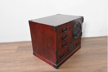 中古　美品　仙台民芸箪笥　力強い杢目と立派な金具が目を引く仙台小箪笥　(R-085224)