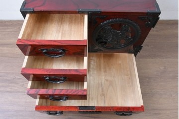 中古　美品　仙台民芸箪笥　力強い杢目と立派な金具が目を引く仙台小箪笥　(R-085224)