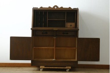 中古　美品!!　永田良介商店　前面の幾何学模様が特徴的なライティングビューロー　定価約54万円　(R-085226)