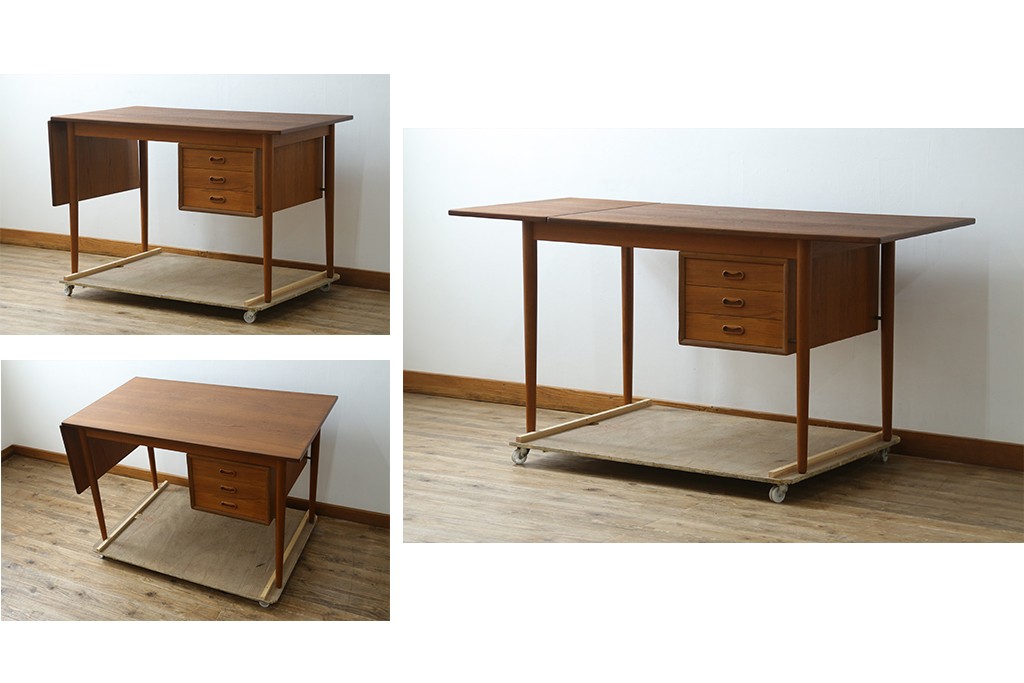 デンマークヴィンテージ　希少!!　アルネ・ヴォッダー(Arne Vodder)デザイン　洗練されたミッドセンチュリースタイルの拡張天板付きパートナーデスク　(R-085237)
