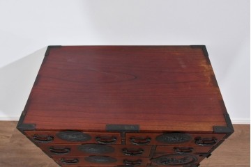 和製ヴィンテージ　希少‼　名工　八重樫繁作　上質な雰囲気を醸し出す手打ち金具付きの仙台小箪笥　(R-085243)