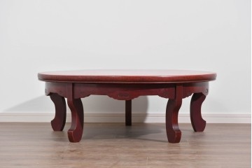 和製アンティーク　細部の意匠にこだわりが光る雅な朱塗りの丸座卓　(R-085245)