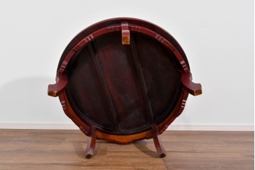 和製アンティーク　細部の意匠にこだわりが光る雅な朱塗りの丸座卓　(R-085245)