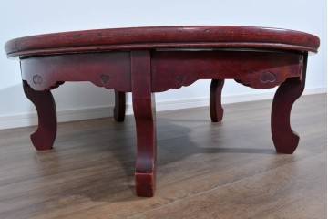 和製アンティーク　細部の意匠にこだわりが光る雅な朱塗りの丸座卓　(R-085245)