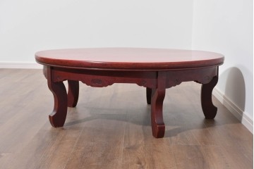 和製アンティーク　細部の意匠にこだわりが光る雅な朱塗りの丸座卓　(R-085245)