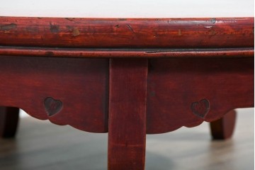 和製アンティーク　細部の意匠にこだわりが光る雅な朱塗りの丸座卓　(R-085245)