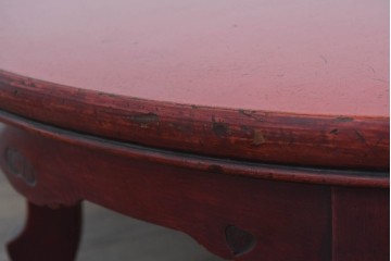 和製アンティーク　細部の意匠にこだわりが光る雅な朱塗りの丸座卓　(R-085245)