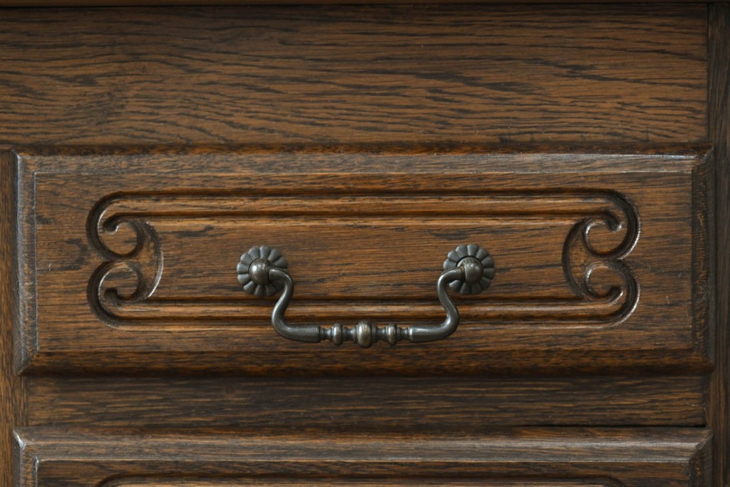 ベルギーヴィンテージ　オーク材　曲線的なフォルムがかわいらしい猫脚の片袖デスク　(R-085255)