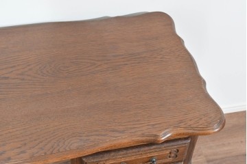 ベルギーヴィンテージ　オーク材　曲線デザインが優雅な猫脚デスク　(R-085255)