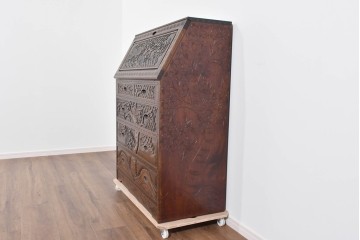 中古　軽井沢彫り　凝った彫刻が美しく和室にも洋室にも合うのが嬉しいライティングビューロー　(R-085256)