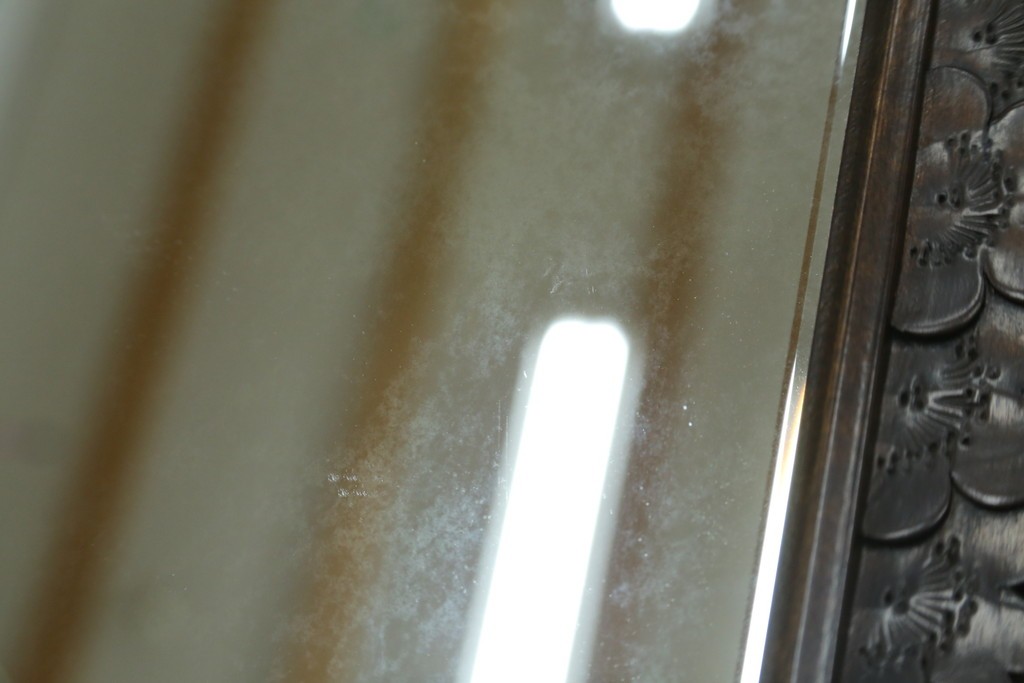 中古　美品　伝統工芸　軽井沢彫り　豪華な桜の立体彫刻が美しい特大鏡　(R-085266)