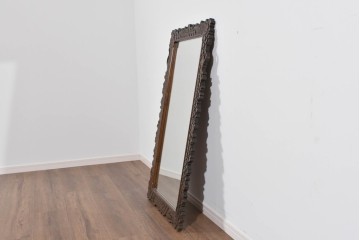 中古　美品　伝統工芸　軽井沢彫り　豪華な桜の立体彫刻が美しい特大鏡　(R-085266)