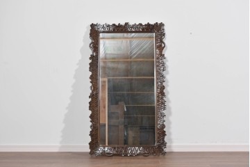 中古　美品　伝統工芸　軽井沢彫り　豪華な桜の立体彫刻が美しい特大鏡　(R-085266)