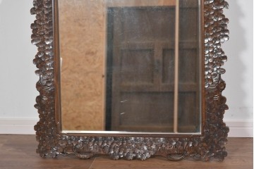 中古　美品　伝統工芸　軽井沢彫り　豪華な桜の立体彫刻が美しい特大鏡　(R-085266)