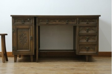 和製ヴィンテージ　神戸洋家具　ナラ材　単独使用可能なサイドキャビネット付きデスク　(R-085274)