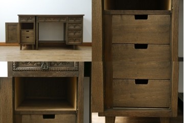 和製ヴィンテージ　神戸洋家具　ナラ材　単独使用可能なサイドキャビネット付きデスク　(R-085274)