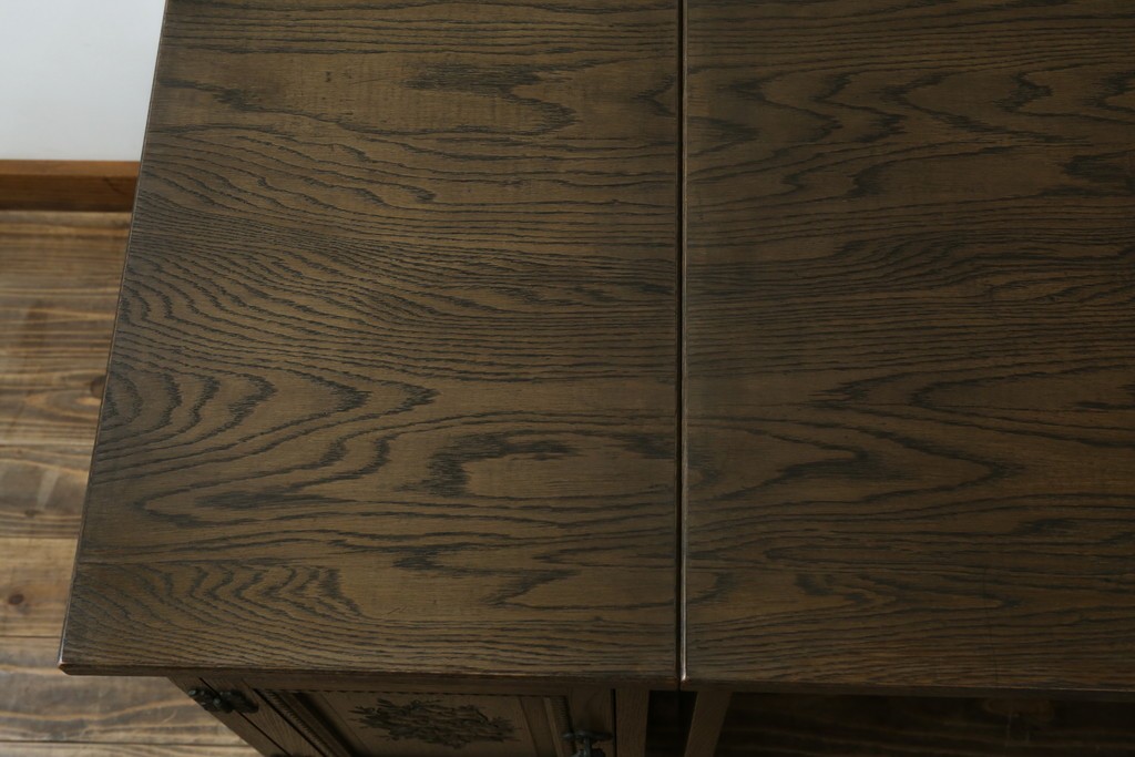 和製ヴィンテージ　神戸洋家具　ナラ材　単独使用可能なサイドキャビネット付きデスク　(R-085274)