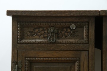 和製ヴィンテージ　神戸洋家具　ナラ材　単独使用可能なサイドキャビネット付きデスク　(R-085274)