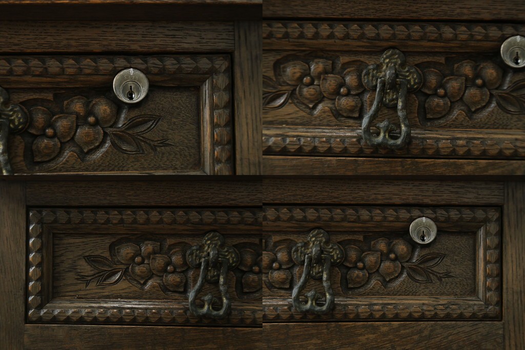 和製ヴィンテージ　神戸洋家具　ナラ材　単独使用可能なサイドキャビネット付きデスク　(R-085274)