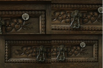 和製ヴィンテージ　神戸洋家具　ナラ材　単独使用可能なサイドキャビネット付きデスク　(R-085274)