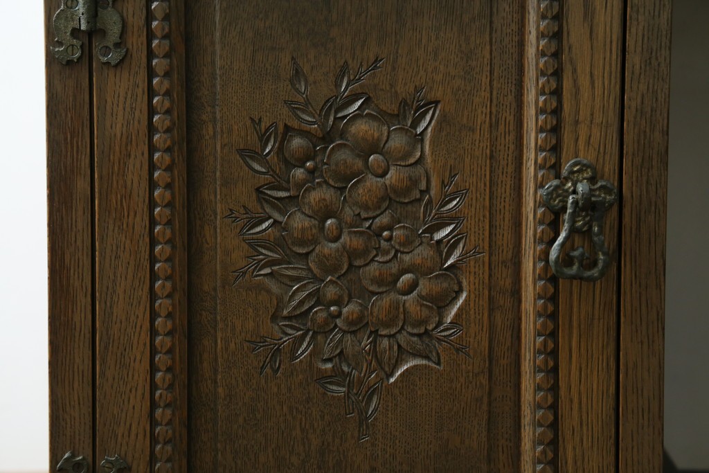 和製ヴィンテージ　神戸洋家具　ナラ材　単独使用可能なサイドキャビネット付きデスク　(R-085274)