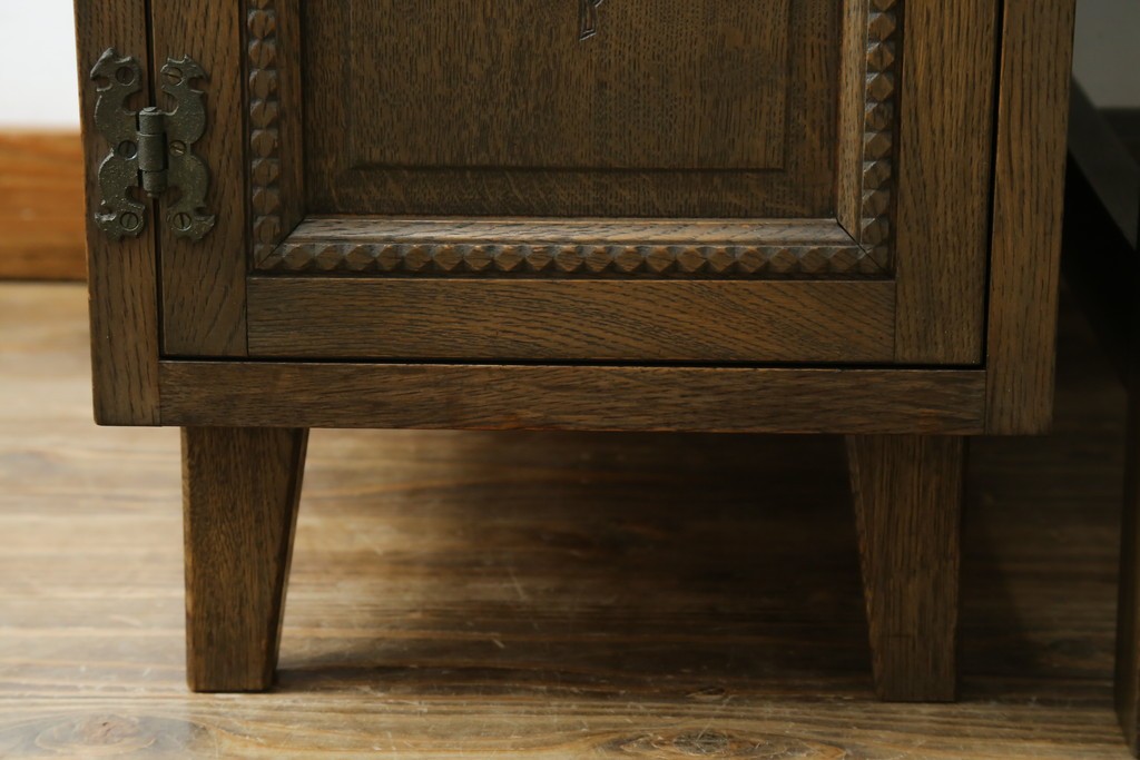 和製ヴィンテージ　神戸洋家具　ナラ材　単独使用可能なサイドキャビネット付きデスク　(R-085274)