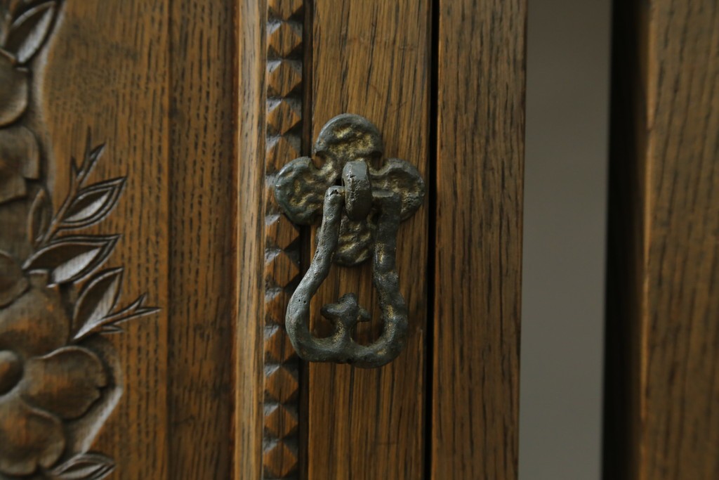 和製ヴィンテージ　神戸洋家具　ナラ材　単独使用可能なサイドキャビネット付きデスク　(R-085274)