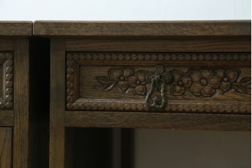 和製ヴィンテージ　神戸洋家具　ナラ材　単独使用可能なサイドキャビネット付きデスク　(R-085274)