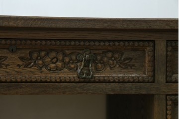 和製ヴィンテージ　神戸洋家具　ナラ材　単独使用可能なサイドキャビネット付きデスク　(R-085274)