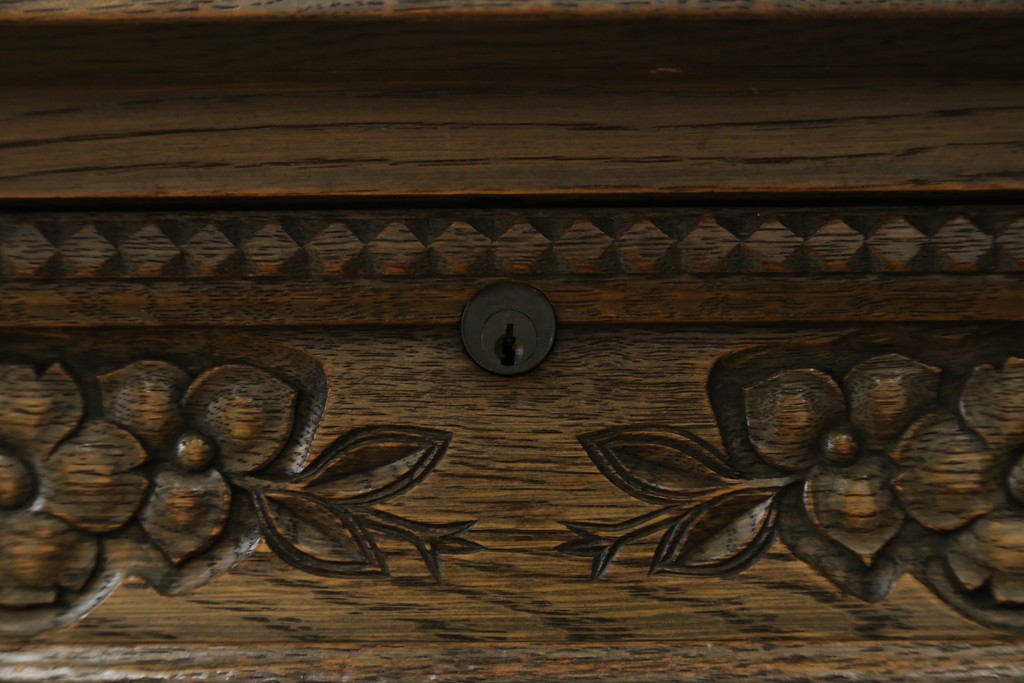 和製ヴィンテージ　神戸洋家具　ナラ材　単独使用可能なサイドキャビネット付きデスク　(R-085274)