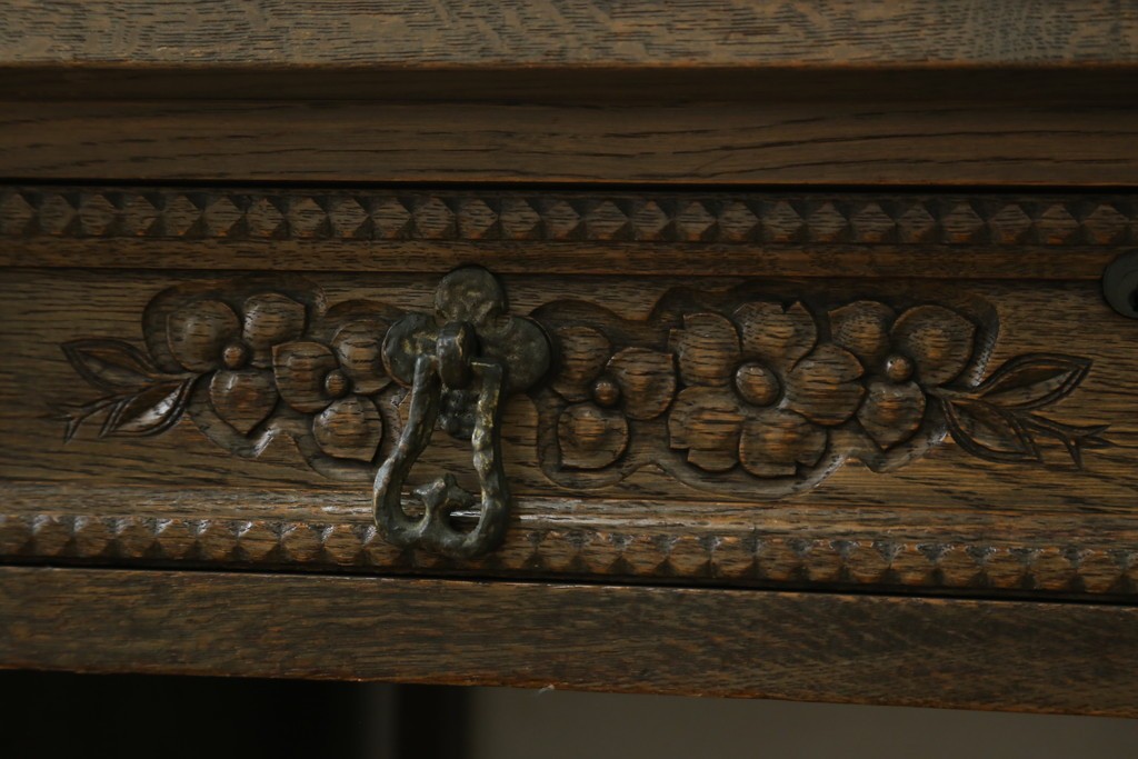 和製ヴィンテージ　神戸洋家具　ナラ材　単独使用可能なサイドキャビネット付きデスク　(R-085274)