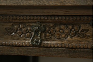 和製ヴィンテージ　神戸洋家具　ナラ材　単独使用可能なサイドキャビネット付きデスク　(R-085274)